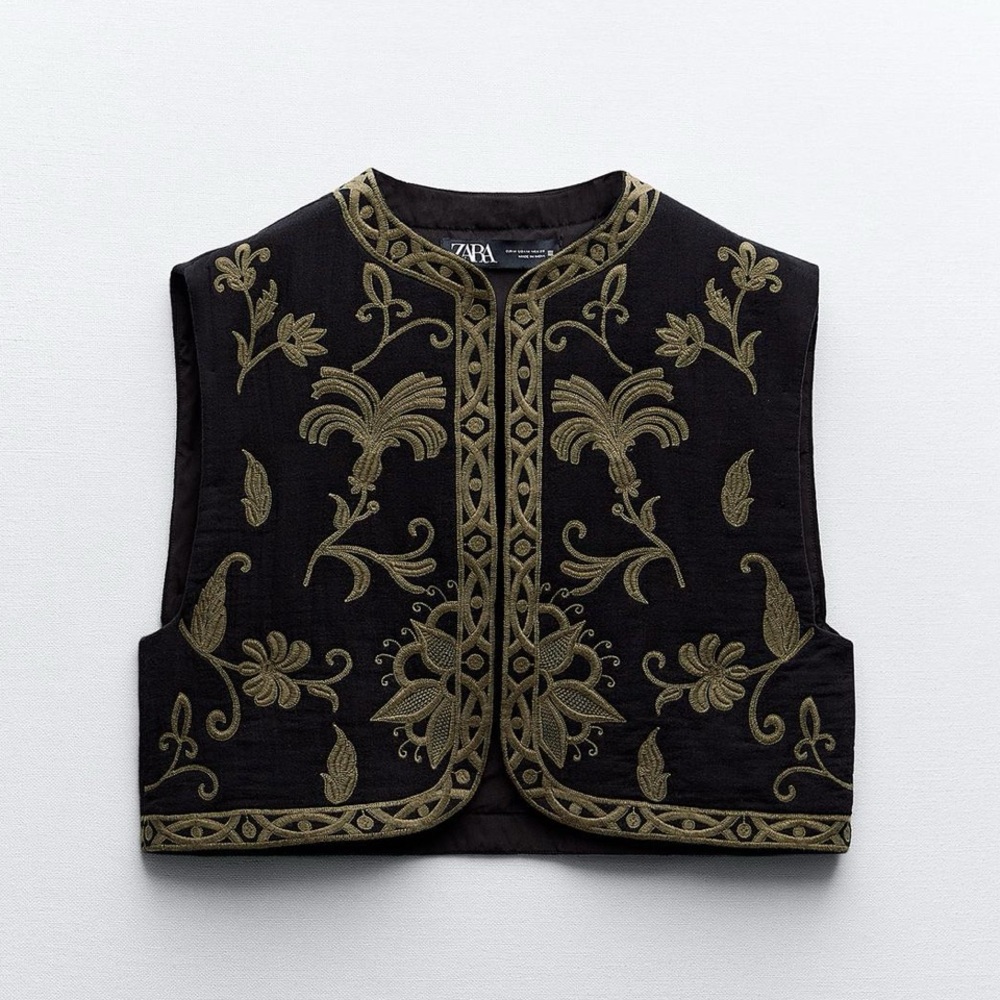 Zara Black and green Embroidered Vest XXL